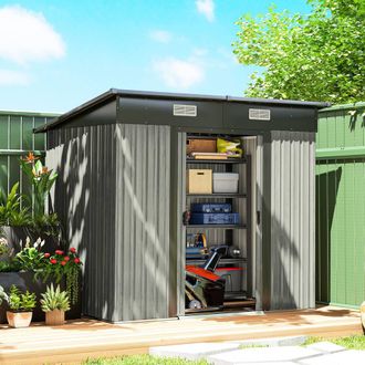 OUTSUNNY 7 x 4ft Outdoor Garden Storage Shed for Garden in Light Grey | Size: 7ft