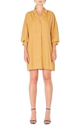 endless rose Tie Waist Mini Shirtdress in Camel at Nordstrom, Size X-Small