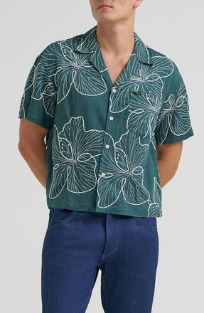 Lee Embroidered Camp Shirt in Algae Floral at Nordstrom, Size Xx-Large