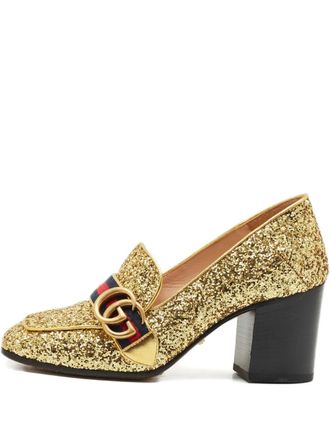 Gucci 75mm glitter-finish stripe pumps - Gold