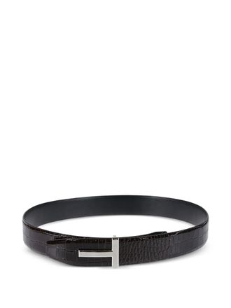 Tom Ford T-logo crocodile-effect belt - Brown