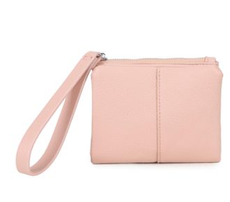 Generic Womens Faux Leather Wristlet Pouch, Zip Top Clutch with Wrist Strap, Textured Grain (Pink)