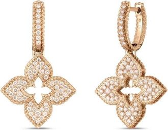 Roberto Coin Venetian Princess Medium Pave Flower Dangle Earrings - 7773348AXERX