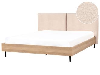 Beliani Cama matrimonial de tejido beige 180x200