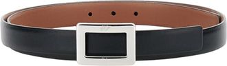 Roger Vivier Narrow Black Belt with Rectangular Silver Buckle