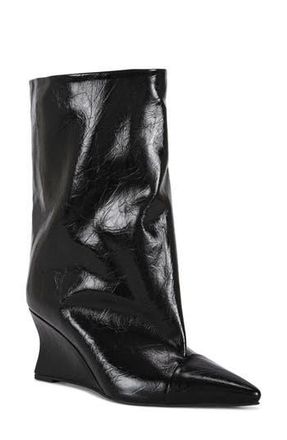 Azalea Wang Vinci Wedge Bootie in Black Pu at Nordstrom Rack, Size 10