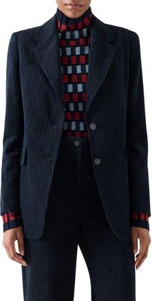 Akris Soft Techno Corduroy Tailored Jacket in Navy at Nordstrom, Size 12