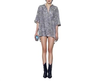 In The Mood For Love Kenji Long Zebra Shirt Dress In Beige-Silver