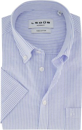 Led&ucirc;b Modern fit blauw overhemd Ledub 100% katoen witte knopen