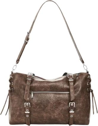 Desigual Half Logo Lanuza Shopper - Dames - Schoudertassen - Bruin - ONE Size - Leer - Tassen