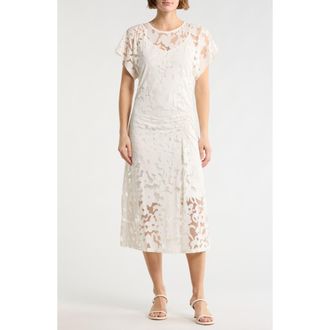 Boss Orange by Hugo Boss Ebuna Floral Semi Sheer T-Shirt Dress in Open White at Nordstrom Rack, Size X-Large