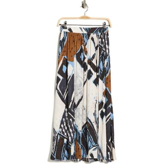 Adrianna Papell Palm Print Pleat Midi Skirt in Blue Diamond Tiki at Nordstrom Rack, Size X-Small