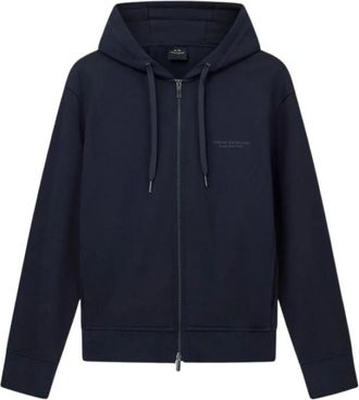 A|X Armani Exchange Hoodie met ritssluiting en logoprint - Heren - Vesten met rits - Blauw - S - Katoen - Hoodies & sweatvesten