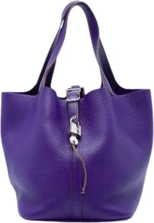 Herm&egrave;s Pre-owned Picotin 22 Bucket Bag - Dames - Vintage Tas - Paars - ONE Size - Leer - Vintage