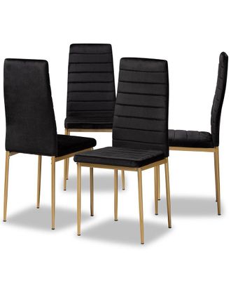 Design Studios Armand Modern Glam & Luxe Black Velvet Fabric Upholstered & Gold Finished Metal 4-Piece Dining Chair Set