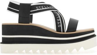 Stella McCartney Tweekleurige platform sandalen van stof - Dames - Sleehakken - Zwart - 40 EU - Polyester - Schoenen