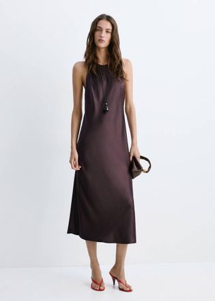 Mango Vestito satinato dettaglio schiena cioccolato - Donna - M - MANGO