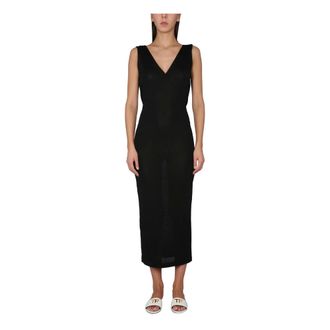 Tom Ford Midi Dresses, female, Black, Size: M Slinky V-neck Tank Dress