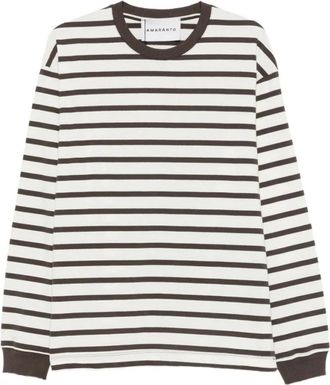 Amaranto Gestreepte Katoenen T-shirt met Lange Mouwen - Heren - Longsleeves - Bruin - L - Katoen - Tops