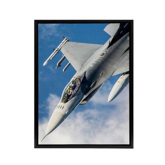 Artery8 USAF F 16 Fighting Falcon Fighter Jet Framed Canvas Wall Art Print in Blue | Size: W24 x H32