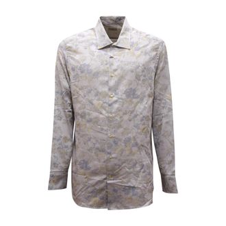 Etro Reguliere shirt in beige en lila - Heren - Casual Overhemden - Paars - 2XL - Overhemden