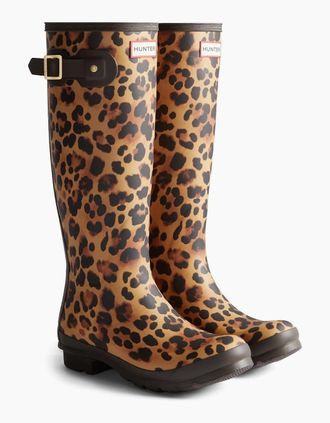 Hunter Womens Hunter Womens Original Tall Leopard Boot Rubber Womens Leopard Print/Chocolate Brown Wellington Boots - Multi - Size: UK 7 / eu 40/41 / us 9