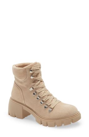 Steve Madden Hint Boots Womens Sand Suede Lace Up Block Heel Ankle JOBB205