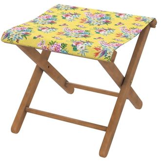 Vent de Boh&egrave;me Taburete plegable de eucalipto con tela outdoor dise&ntilde;o floral amarillo