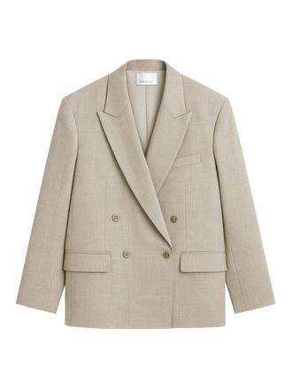 Frankie Shop Beige Padded Shoulders Virgin Wool Blazer