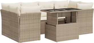 vidaXL Vidaxl - Set Sof&aacute;s De Jard&iacute;n 7 Piezas Y Cojines Rat&aacute;n Sint&eacute;tico Beige