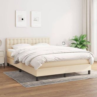 vidaXL Cama Box Spring Con Colch&oacute;n Tela Color Crema 140x190 Cm Vidaxl