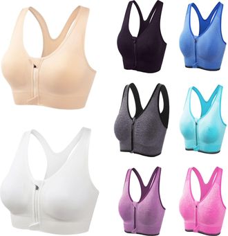 Generic Womens Front Zip Sports Bra - Wireless Lightweight Workout Top for Running Yoga, Supportive Breathable Comfort (Beige, S)