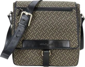 Ferragamo Pre-owned Cross Body Bags, male, Black, Size: ONE SIZE Pre-owned Canvas Leather Shoulder Bag
