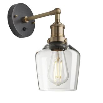 Industville Brooklyn Glass Schoolhouse Wall Light - 5.5 Inch - Clear in Metallic Gold | Size: Medium