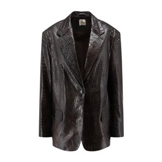 Alysi Leren Blazer - Dames - Jassen - Bruin - Maat: XS Katoen