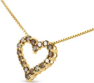 House of Brilliance 14K Yellow Gold Plated Silver 1.0 Cttw Champagne Diamond Heart Pendant Necklace at Nordstrom
