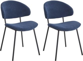 Beliani Set of 2 Modern Dining Chairs Fabric Upholstered Seat Armless Curved Back Black Legs Dark Blue Kiana