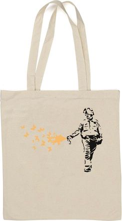 Generic Banksy Police Officer Cop Pepper Spraying Butterflies Natural Cotton Tote Bag White