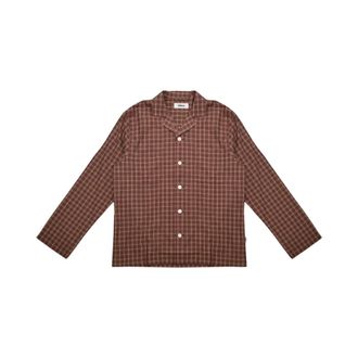 Tekla Pyjamahemd van fijne keperstof - Heren - Pyjama - Bruin - S - Katoen - Nachtkleding