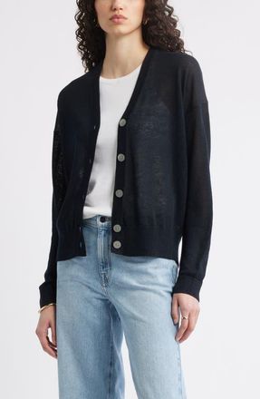 Nordstrom Linen Blend Cardigan in Black at Nordstrom, Size Small