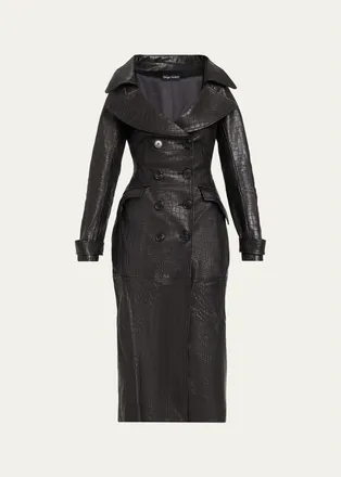 Sergio Hudson Croc-Embossed Leather Trench Coat