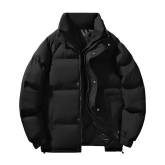 Generic Puffer Jacket Mens without Hood Smart Casual Padded Jackets for Men Winter Long Sleeve Quilted Coats Regular Fit Zipped Insulated Jackets Warm Walking