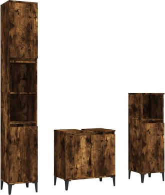 vidaXL Vidaxl - Set De Muebles Ba&ntilde;o 3 Pzas Madera Contrachapada Roble Ahumado