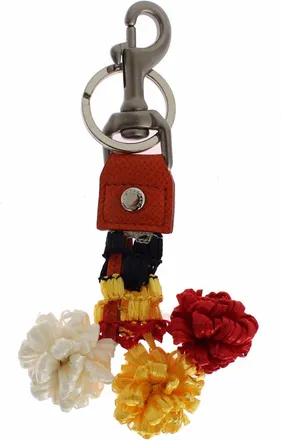 Dolce & Gabbana Red White Raffia Leather Clasp Finder Keyring Womens Keychain