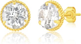 MAX + STONE 14k Yellow or White Gold 8mm Roped Halo Gemstone Round Stud Earrings