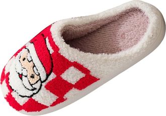 Generic Cozy Christmas Santa Claus Slippers, Womens Soft Cotton House Shoes, Red and White Festive Design with Candy Cane Gift Box