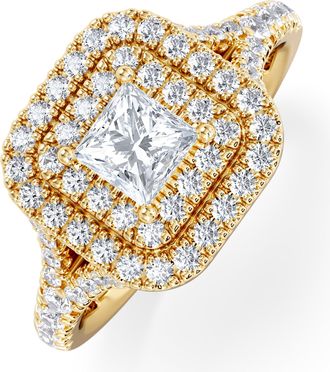 The Diamond Store Cleopatra Lab Diamond Halo Engagement Ring in 18K Gold 1.20ct F/VS1