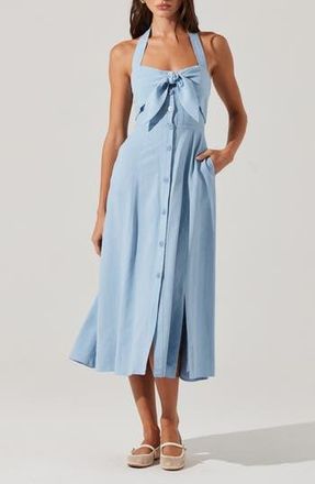 ASTR the Label Katherine Halter Neck Dress in Blue at Nordstrom Rack, Size Large