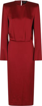 Federica Tosi Midi Red Slit Long Sleeve Satin Midi Dress