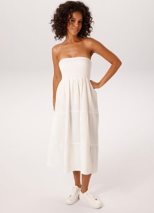 Aniston Sommerkleid ANISTON CASUAL, Damen, Gr. 34, N-Gr, weiss (wollwei&szlig;), Web, Obermaterial: 100% Baumwolle, unifarben, figurumspielend kniefrei, Kleider Som